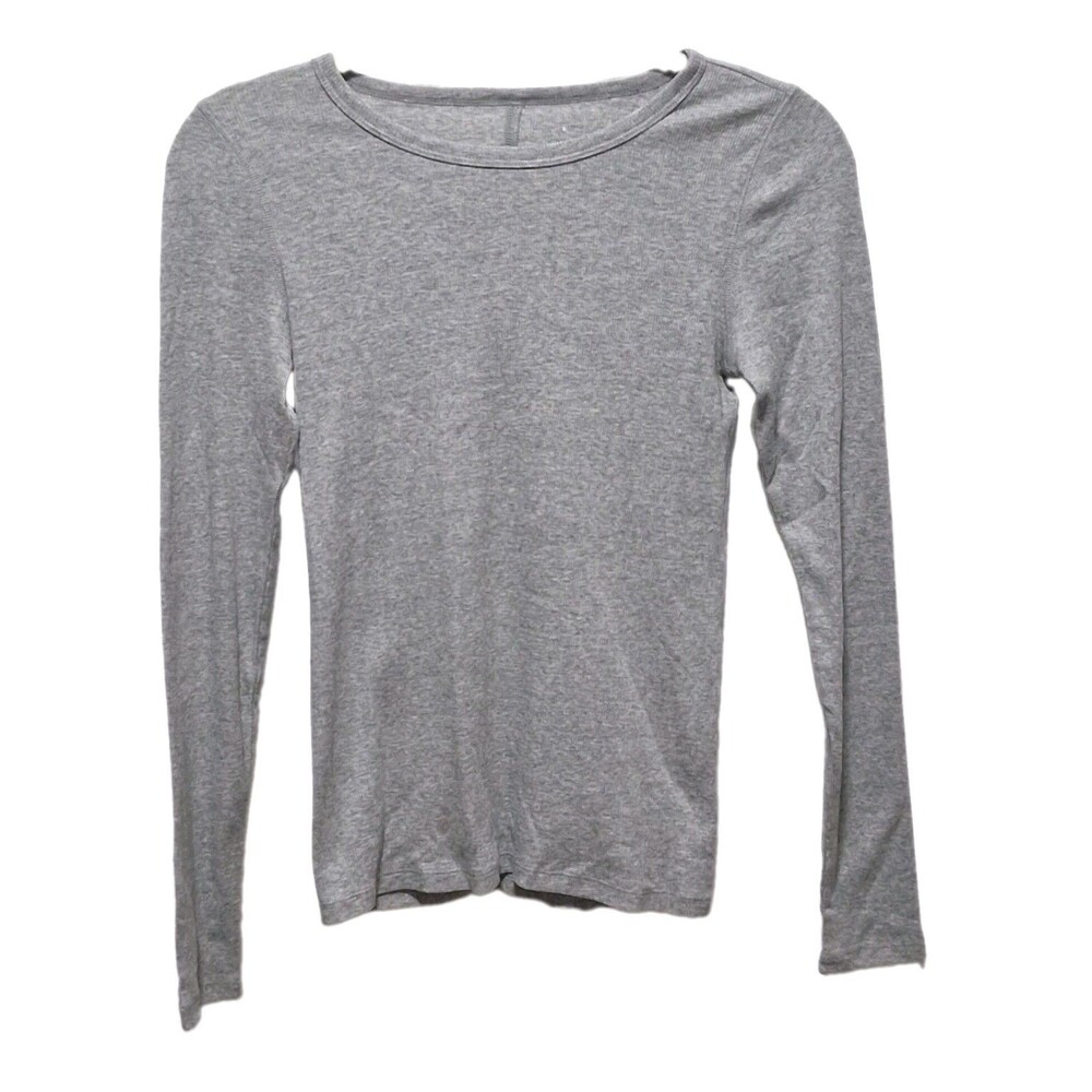 Everlane Rib Supima Cotton Crew Long Sleeve Gray Tee Women's Sz S NWOT